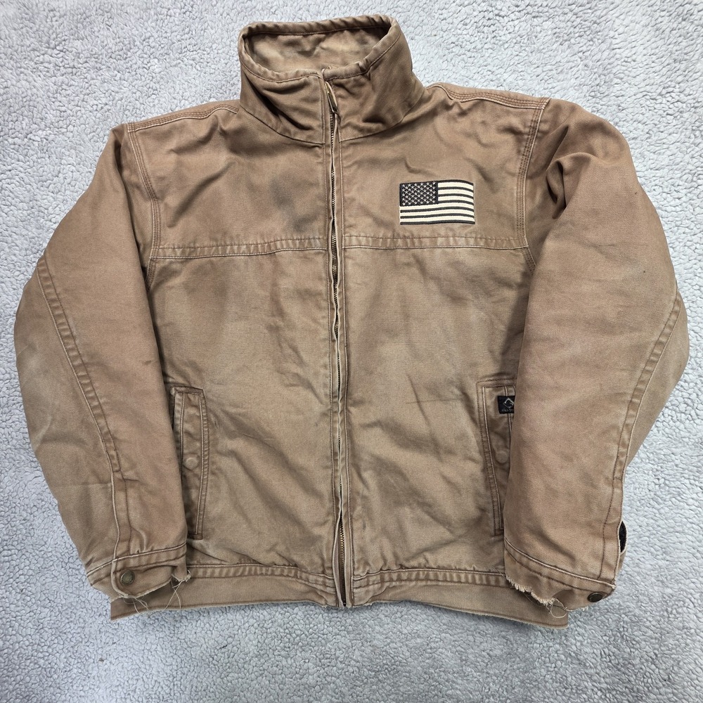 Dri Duck Canvas Flannel Blanket Lined Jacket Sz XL Brown Work Wear American Flag